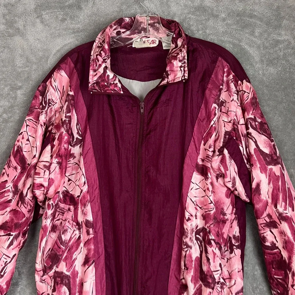 Vintage‎ 1990s Windbreaker Jacket Womens S Abstract Pink Retro Nylon